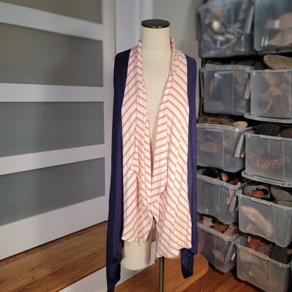 Game Day Girl Stuff Blue duster vest with orange - white stripes Size L - Picture 3 of 15